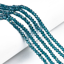 Honeyhandy Electroplate Glass Beads Strands, AB Color Plated, Faceted, Rondelle, Teal, 4x3mm, Hole: 0.4mm, about 123~127pcs/strand, 16.5~16.9 inch(42~43cm)