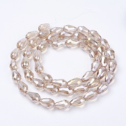 Honeyhandy Electroplate Glass Beads Strands, AB Color Plated, Faceted Teardrop, Linen, 15x10mm, Hole: 1mm, 50pcs/strand, 27.1 inch