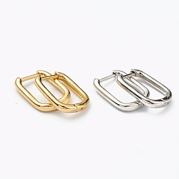 Honeyhandy Brass Huggie Hoop Earrings, Long-Lasting Plated, Rectangle, Mixed Color, 15.5x11.5x2mm, Pin: 1mm