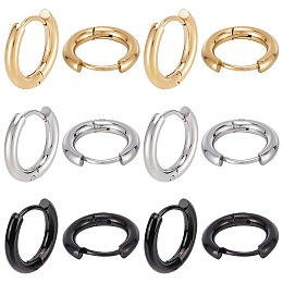 SUNNYCLUE 12pairs 3 colors 304/202 Stainless Steel Huggie Hoop Earrings, Hypoallergenic Earrings, Ring, Mixed Color, 10 Gauge, 14.5~15x14~15x2.5mm, Pin: 1mm, 4pairs/color