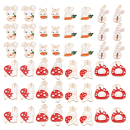 Arricraft 48 Pcs 8 Styles Alloy Rabbit Dainty Charms, Golden Plated Enamel Bunny Dangle Pendants Rabbit with Carrot Mushroom Pendants for DIY Bracelet Necklace Jewelry Making