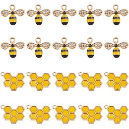 NBEADS 20 Pcs Alloy Enamel Bee Charms Jewelry Making Bee Pendant Charms Honeycomb Charms Pendants for Jewelry Making Crafts DIY