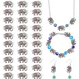 PandaHall Elite 30pcs Evil Eye Elephant Charms, Colorful Enamel Connectors Evil Eye Link Charms Antique Silver Lucky Jewelry Connectors for Bracelet Necklace Keychain Crafts Jewelry Making