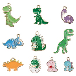 Honeyhandy 10Pcs 10 Styles Alloy Enamel Pendants, Dinosaur, Mixed Color, 16~29x11.5~24.5x1~2.5mm, Hole: 1.4~2mm, 1pc/style