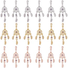 DICOSMETIC 18Pcs 3 Colors Dreamcatcher Bead Charm Tanzanite Rhinestone Dreamcatcher Pendant Feather Wings Charm Tibetan Filigree Pendant for Dangle Jewelry Bracelet Necklace Making, Hole: 4.5mm