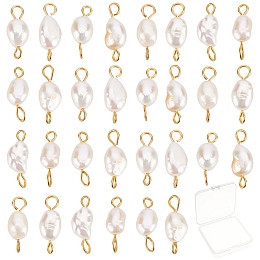 SUNNYCLUE 30Pcs Natural Cultured Freshwater Pearl Beads Links Connectors, with 304 Stainless Steel Eye Pin, Nuggets, Seashell Color, 16~18x6.5~7x4.5~6mm, Hole: 2~3mm