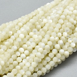 Honeyhandy Natural White Shell Beads Strands, Mother of Pearl Shell Beads, Round, 2mm, Hole: 0.5mm, about 195pcs/strand, 15.35 inch(39cm)