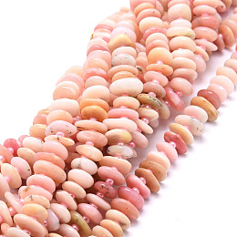 Honeyhandy Natural Pink Opal Beads Strands, Nuggets, 8~11x9~14x1.5~5mm, Hole: 0.8mm, about 74pcs/strand, 15.55''(39.5cm)