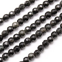 Honeyhandy Natural Obsidian Beads Strands, Faceted, Round, Black, 4mm, Hole: 1mm, about 90pcs/strand, 15.35 inch