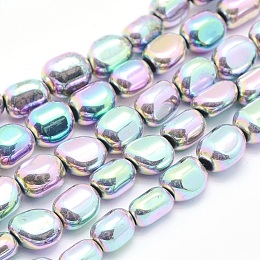 Honeyhandy Electroplate Non-magnetic Synthetic Hematite Beads Strands, Nuggets, Rainbow Plated, 7x4~5mm, Hole: 1mm, about 57pcs/strand, 15.7 inch(40cm)