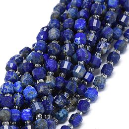 Honeyhandy Natural Lapis Lazuli Beads Strands, with Seed Beads, Faceted, Bicone, Double Terminated Point Prism Beads, 5~7x6mm, Hole: 0.8mm, about 48pcs/strand, 15.55 inch(39.5cm)