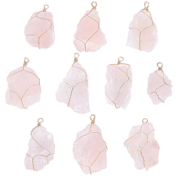 OLYCRAFT 10Pcs Natural Rose Quartz Stones Charms Wire Wrapped Gemstone Rose Quartz Crystal Pendants with 18K Gold Wire Wrapped for Jewelry Making DIY Earring Necklace Accessories