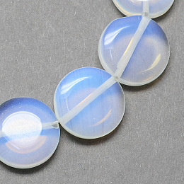 Honeyhandy Flat Round Opalite Opal Stone Beads Strands, Alice Blue, 14x6mm, Hole: 1mm, about 28pcs/strand, 15.3 inch