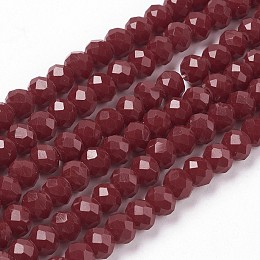 Arricraft Faceted Solid Color Glass Rondelle Beads Strands, Dark Red, 6x4mm, Hole: 1mm, about 100pcs/strand, 15.7 inches