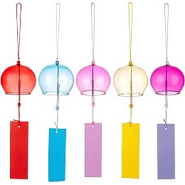 BENECREAT 5Pcs 5 color Glass Wind Chime Pendant with Polyester Cord Paper for Outdoor Indoor Decor