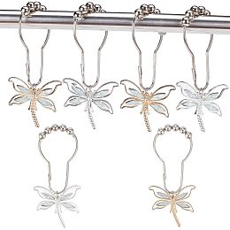 12 Pcs Dragonfly Shower Curtain Hooks，2 Colors Iron Shower Curtain Rings with Alloy Dragonfly Pendants Decorative Hooks for Bathroom Shower Curtain Rod