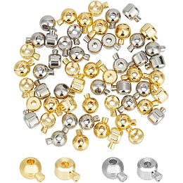 Arricraft 56 Pcs Brass Crimp Beads, 2 Colors Column Beads Cord End Caps Rondelle Metal Crimp Beads Tube Crimp End Beads for DIY Crafts Necklace Bracelet Jewelry Making