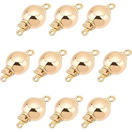 BENECREAT 10 Sets 2 Hole 18K Gold Plated Brass Box Clasps, Pearl Round Necklace Clasp for Jewelry Making DIY Supplies, Hole: 1.6mm