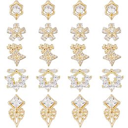 DICOSMETIC 20Pcs 5 Styles Rhinestone Flower Charms Small Cubic Zirconia Flower Links Rhinestone Embellishments in 18K Gold Plated Trays Crystal Brass Flower Cabochons for Jewelry Making