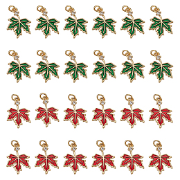 SUPERFINDINGS 24Pcs 2 Colors Brass Cubic Zirconia Charms, with Enamel, Cadmium Free & Lead Free, Golden, Maple Leaf, Mixed Color, 15x11x1.5mm, Hole: 2mm, 12pcs/color