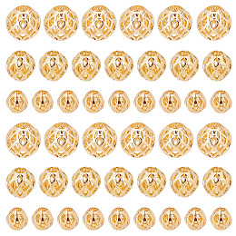 PandaHall Elite 60Pcs 3 Style Brass Hollow Beads, Round, Golden, 4~8mm, 20pcs/style