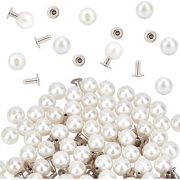 GORGECRAFT 1 Box 100 Set 6mm Pearl Rivets Studs White Round Plastic Pearl Buttons Studs with Pins Kit for Clothing Hat Bags Shoe Embellishments DIY Knitting Sewing Crafts Jewelry Making Supplies