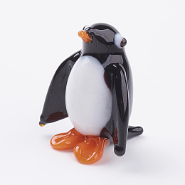 Honeyhandy Home Decorations, Handmade Lampwork Display Decorations, Penguin, Black and White, 18x20x22mm