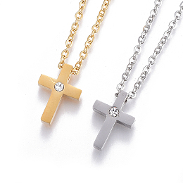 Honeyhandy 304 Stainless Steel Pendant Necklaces, with Rhinestone and Cable Chains, Cross, Mixed Color, 17.7 inch(45cm), Pendant: 13x9x4mm