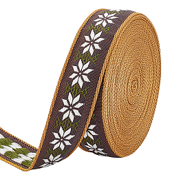 FINGERINSPIRE Polyester Embroidery Ribbon, Jacquard Ribbon, Tyrolean Ribbonm, for Gift Wrapping, Party Decoration, Flat with Flower Pattern, Coconut Brown, 3/4 inch(20mm)