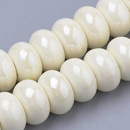 Honeyhandy Handmade Porcelain Beads, Pearlized, Rondelle, Light Goldenrod Yellow, 13x8.5~9mm, Hole: 5mm