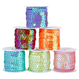 PandaHall Elite 30 Yards Spangle Flat Sequins 6 Color 6mm Flat Sequin Strip Trim Paillette Spool String Shiny Trim Sewing Paillette String for Mermaid Dress Embellish Headband Halloween Costume