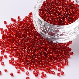 Honeyhandy 12/0 Glass Seed Beads, Silver Lined Round Hole, Round, Red, 2mm, Hole: 1mm, about 30000 beads/pound