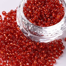 Honeyhandy 8/0 Glass Seed Beads, Silver Lined Round Hole, Round, Red, 3mm, Hole: 1mm, about 10000 beads/pound