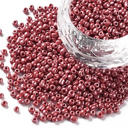 Honeyhandy Glass Seed Beads, Opaque Colors Lustered, Round, Red, 2mm, Hole: 1mm, about 30000pcs/pound