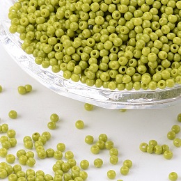 Honeyhandy 12/0 Grade A Round Glass Seed Beads, Baking Paint, Yellow Green, 12/0, 2x1.5mm, Hole: 0.7mm, about 30000pcs/bag