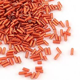 Honeyhandy Glass Bugle Beads, Silver Lined, Red, 4~4.5x2mm, Hole: 1mm, about 450g/bag, 14000pcs/bag