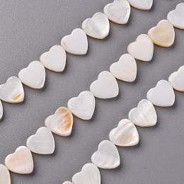 Honeyhandy Natural Freshwater Shell Beads Strands, Heart, Creamy White, 10.5x10.5x3mm, Hole: 1mm, about 33pcs/strand, 13.78 inch(35cm)