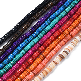 Arricraft Natural Freshwater Shell Beads Strands, Dyed, Flat Round/Disc, Heishi Beads, Mixed Color, 5~6x1~2mm, Hole: 1mm, about 205~215pcs/strand, 15.35 inch(39cm)