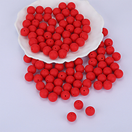 Honeyhandy Round Silicone Focal Beads, Chewing Beads For Teethers, DIY Nursing Necklaces Making, Red, 15mm, Hole: 2mm