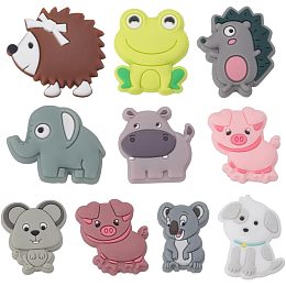 SUNNYCLUE 1 Box 10 Styles Silicone Beads Animals Cute Silicone Focal Beads Double Sided Dog Charms Frog Pig Elephant Hippo Bead Rubber Beads for Jewelry Making Kits Beading Pen Lanyards Decoration