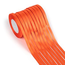 Honeyhandy Single Face Solid Color Satin Ribbon, for Gift Packaging, Party Decoration, Orange Red, 3/8 inch(9~10mm), about 25yards/roll(22.86m/roll), 10rolls/group, 250yards(228.6m/group)