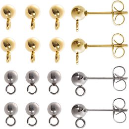 SUNNYCLUE 1 Box 80Pcs 20 Pairs Real 18K Gold Plated Ball Post Studs Earring Post with Loop 4mm Earrings Studs Post Earring Findings Silver Gold Earring Posts for Jewelry Making DIY Dangle Earrings