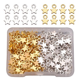 ARRICRAFT Tibetan Style Alloy Charms, Star, Golden & Silver, 10x8x2mm, Hole: 2.5mm, 160pcs/Box