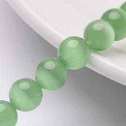 Honeyhandy Cat Eye Beads, Round, Light Green, 8mm, Hole: 1mm, 15.5 inch/strand, about 49pcs/strand