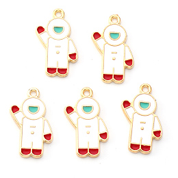 Honeyhandy Light Gold Plated Alloy Enamel Pendants, Spaceman, Red & White, 23.5x15x1.5mm, Hole: 1.6mm