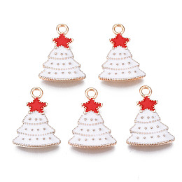 Honeyhandy Alloy Enamel Pendants, Cadmium Free & Lead Free, Christmas Trees, Light Gold, Creamy White, 22.5x16x2mm, Hole: 2mm