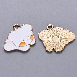 Honeyhandy Alloy Enamel Pendants, Dog, Light Gold, White, 20.5x26x1.5mm, Hole: 2mm