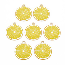 Honeyhandy Light Gold Alloy Enamel Pendants, Cadmium Free & Nickel Free & Lead Free, Lemon Slice, Yellow, 26x23x2mm, Hole: 2mm