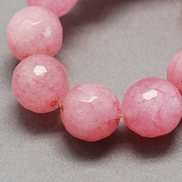 Honeyhandy Natural Jade Bead Strands, Dyed, Faceted, Round, Pearl Pink, 12mm, Hole: 1mm, 32pcs/strand, 14.6 inch