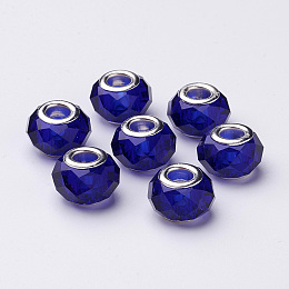 Honeyhandy Handmade Glass European Beads, Large Hole Beads, Silver Color Brass Core, Midnight Blue, 14x8mm, Hole: 5mm